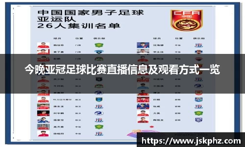 今晚亚冠足球比赛直播信息及观看方式一览